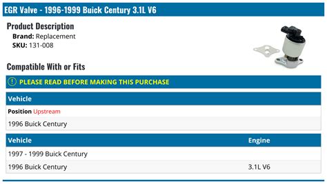 1996 1999 Buick Century Egr Valve Replacement 131 008 Partsgeek Com