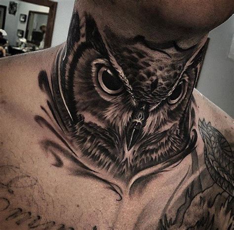 30 Owl Neck Tattoo Designs For Men