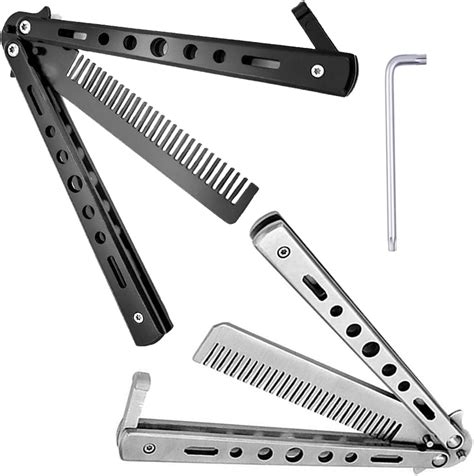 Amazon Com Hobbyant Butterfly Knife Training Tool And Hair Comb For Oily Stainless Steel Unisex Silver Adult Beginners Beauty Personal Care