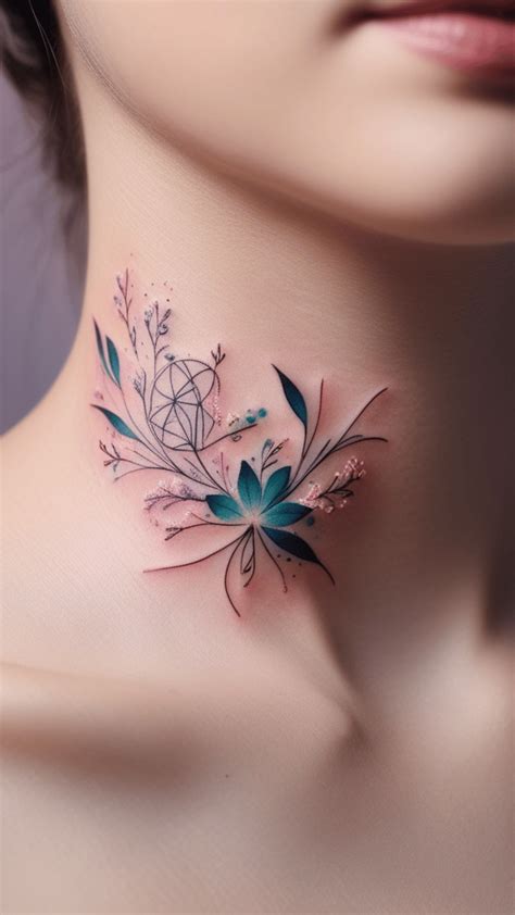 Attractive Front Neck Tattoo Designs Female