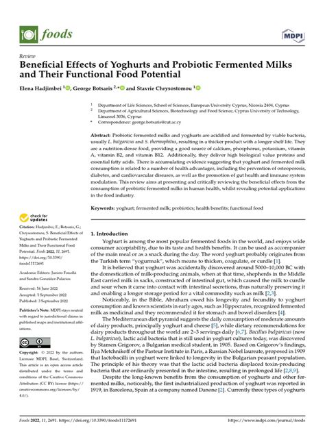 Beneficial Effects Of Yoghurts And Probiotic Fermented Milks And Their Functional Food Potential