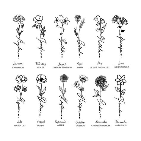 Birth Flowers By Month Tattoo