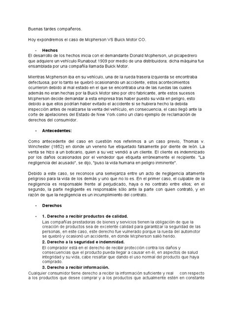Caso Buick Motors Vs Mcpherson Pdf Caso Buick Motors Vs Mcpherson Pdf