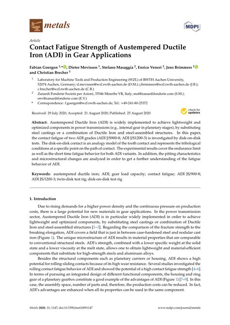 Contact Fatigue Strength Of Austempered Ductile Iron Adi In Gear Applications Contact Fatigue Strength Of Austempered Ductile Iron Adi In Gear Applications