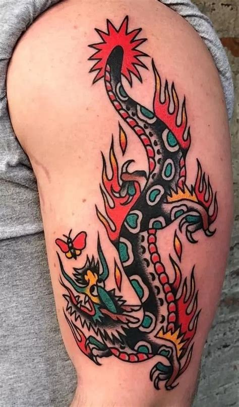 Dragon Tattoo In Traditional American Style Dragon Tattoo In Traditional American Style