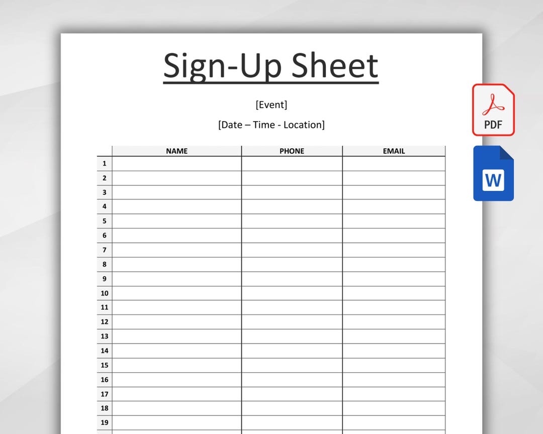 Dynamic Event Sign Up Sheet Template Pdf Jpg Etsy