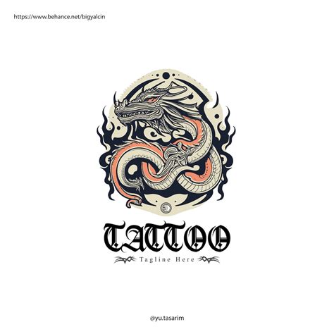 Editable Tattoo Studio Logo Design Dragon Tiger Head Etsy