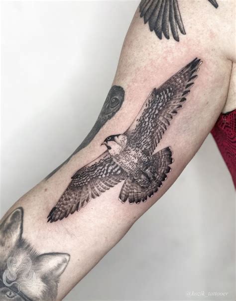 Falcon Bird Tattoo Kozik Falcon Tattoo Hawk Tattoo Tattoos For Guys