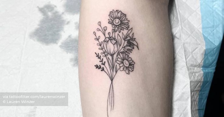 Fine Line Flower Bouquet Tattoo Located On The Forearm