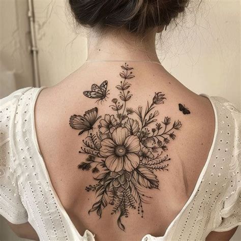 Floral Butterfly Back Tattoos For Women Merian Style Back Tattoo