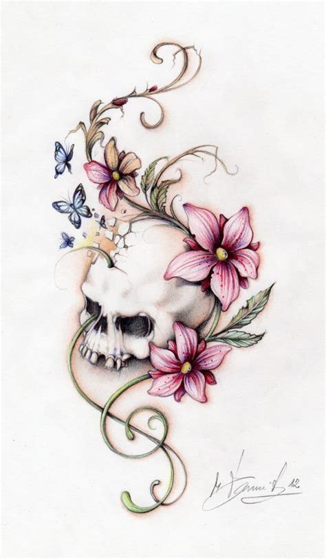 Girly Flower Skull Tattoo Skull Tattoo Flowers Tattoos Tattoo Designs