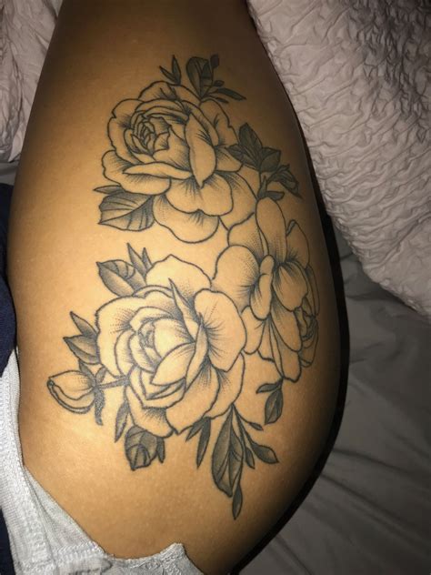 Hip And Thigh Rose Tattoos Watercolor Tattoo Design