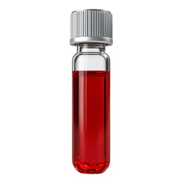 Laboratory Technician Holding A Glass Vial With Red Liquid For Analysis