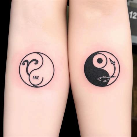 Minimalist Yin Yang Tattoos With Aries And Pisces Zodiac Symbols