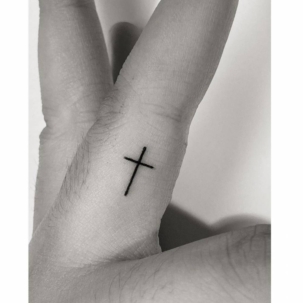 Plain Cross Tattoo Finger