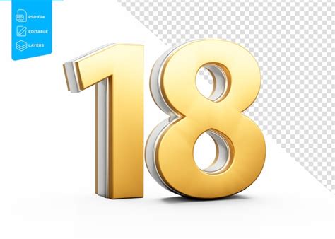 Premium Photo Golden Metallic Number 18 Eighteen White Background 3D Premium Photo Golden Metallic Number 18 Eighteen White Background 3D