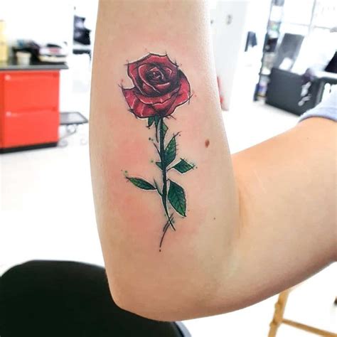 Rose With Stem Tattoo Designs