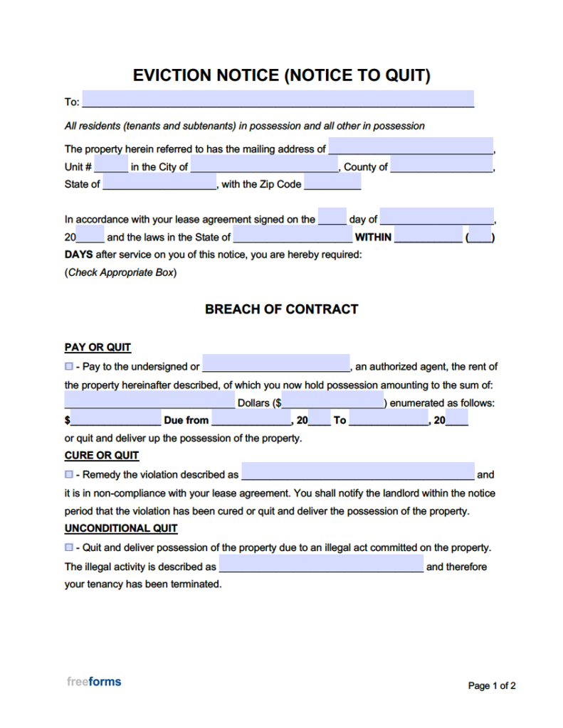 Sample Printable Letter Of Eviction Forms Template 2023