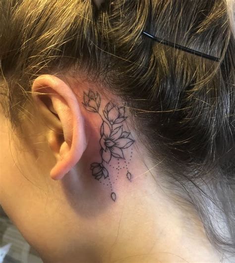 Simple Lotus Flower Tattoo Behind Ear Simple Lotus Flower Tattoo Behind Ear