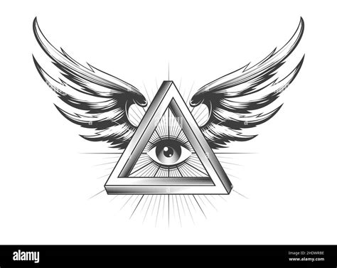 Tattoo Of Masonic All Seeing Eye Inside Triangle With Wings Isolated On Tattoo Of Masonic All Seeing Eye Inside Triangle With Wings Isolated On