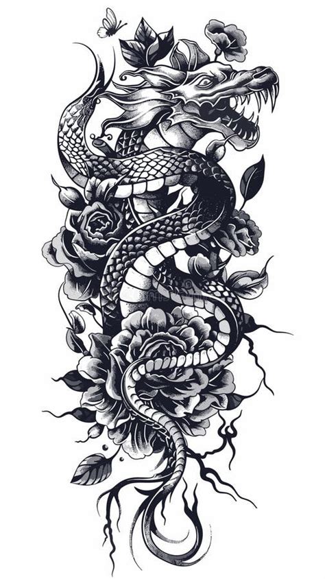 Tatuaje De Drag N Con Flores Tatuaje De Drag N Con Flores