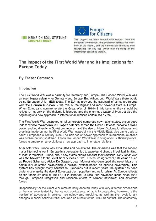 The Impact Of The First World War And Its Implications For Europe The Impact Of The First World War And Its Implications For Europe