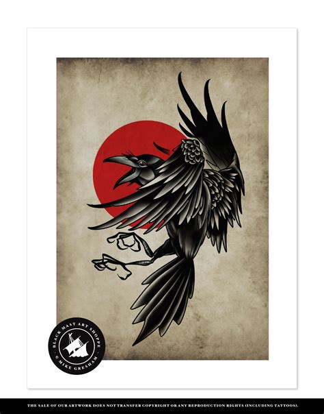 Traditional Crow Head Tattoo