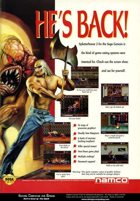 Vc Amp G Retro Scan Of The Week Splatterhouse 3 Vc Amp G Retro Scan Of The Week Splatterhouse 3